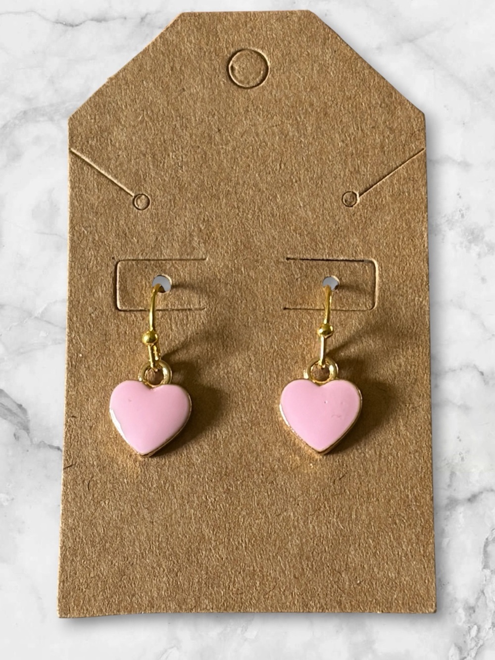 Gold-Tone Pink Heart Dangle Earrings - Women Jewelry